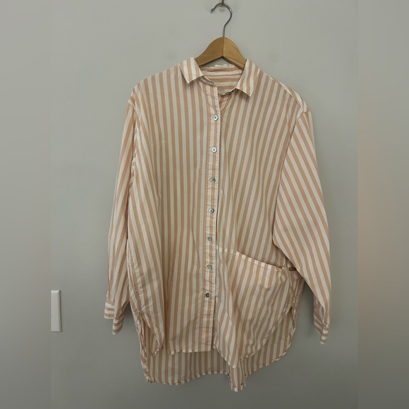 Lunya Airy Cotto Long Sleeve Button Down Striped Shirt - Picture 3 of 8